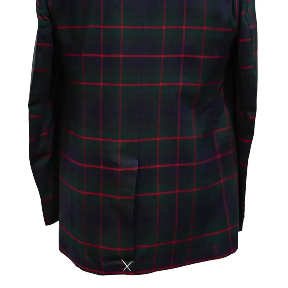 Mens Wool Sport Coat 42L Green Blue Red Tartan Plaid Blazer 2 Button Wedding